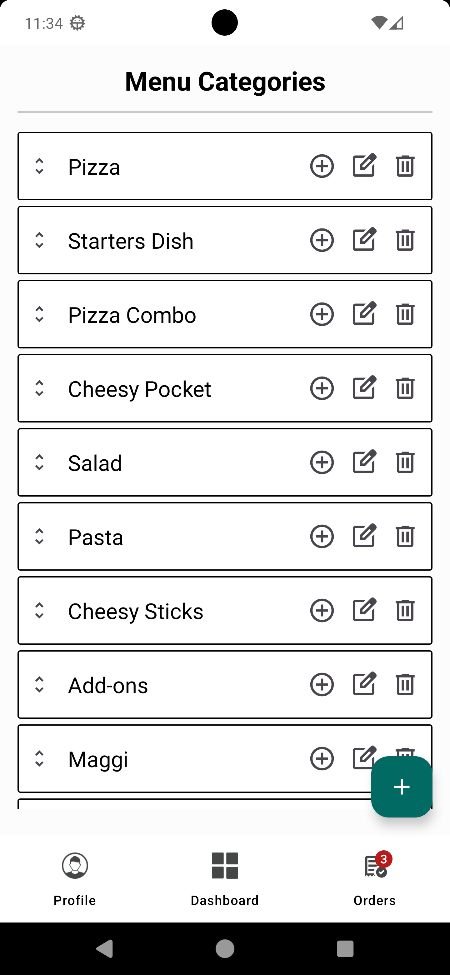 Manage Menu Category