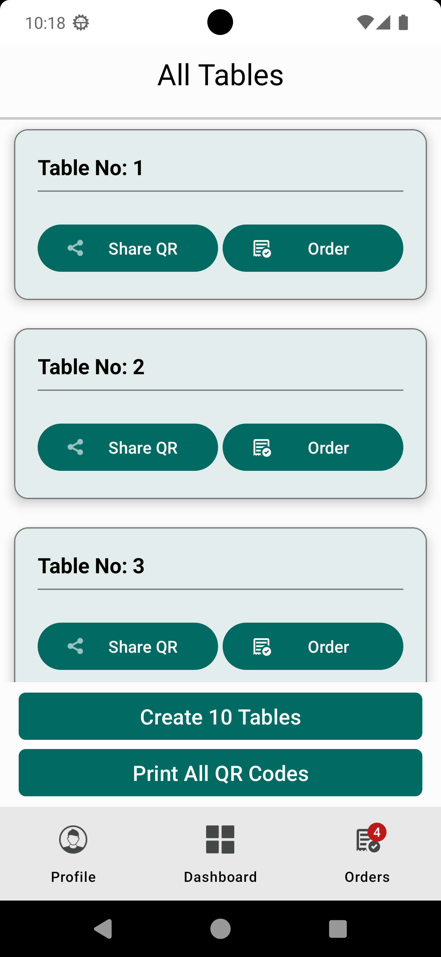 Manage Tables or Rooms